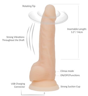 Фалоімітатор з вібрацією та ротацією Naked ADDICTION James 8″ Rotating & Vibrating Dong, пульт ДК, діаметр 4,2 см