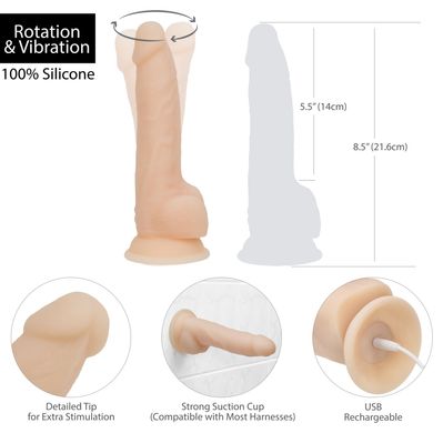 Фалоімітатор з вібрацією та ротацією Naked ADDICTION James 8″ Rotating & Vibrating Dong, пульт ДК, діаметр 4,2 см