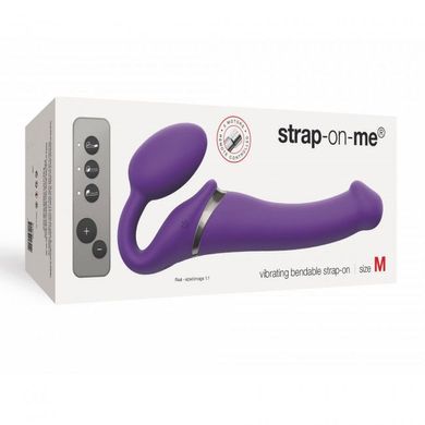 Безремневой страпон с вибрацией Strap-On-Me Vibrating Violet M диаметр 3,3см, пульт ДУ, регулируемый