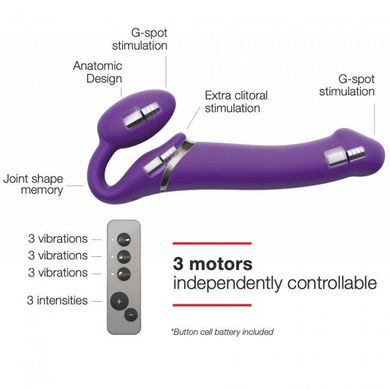 Безремневой страпон с вибрацией Strap-On-Me Vibrating Violet M диаметр 3,3см, пульт ДУ, регулируемый