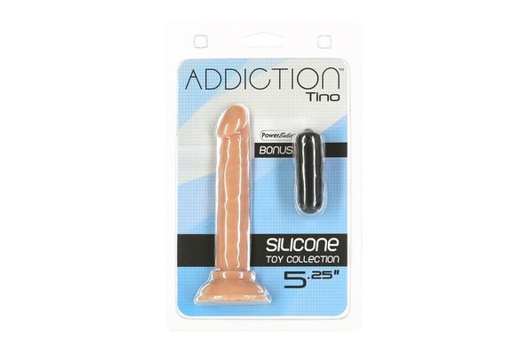 Фаллоимитатор ADDICTION Tino 5.25″ Silicone Dildo, присоска, диаметр 1,9 см, вибропуля в подарок