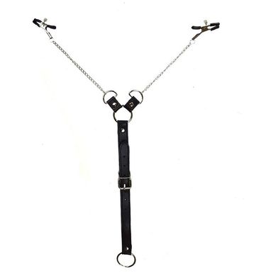 Зажимы для сосков с фиксацией на мошонке Nipple Clamps for Men, Эко кожа