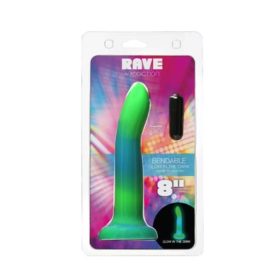 Светящийся в темноте фаллоимитатор ADDICTION Rave 8″ Glow in the Dark Dildo Blue Green, 20,3 см