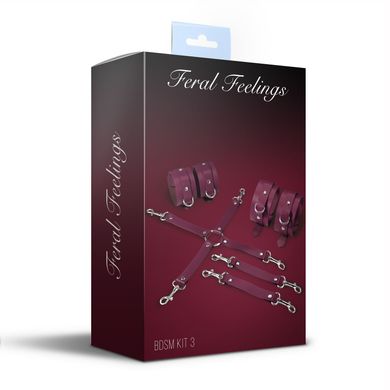 Набор для БДСМ 3 в 1 Feral Feelings BDSM Kit 3 Burgundy, burgundy, наручники, поножи, крестовина