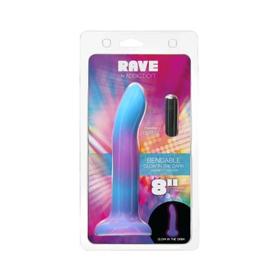 Фалоімітатор, що світиться в темряві, ADDICTION Rave 8″ Glow in the Dark Dildo Blue Purple, 20,3 см