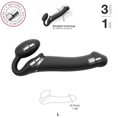 Безремневой страпон с вибрацией Strap-On-Me Vibrating Black L, диаметр 3,7см, пульт ДУ, регулируемый