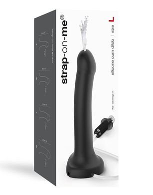 Кончающий фаллоимитатор Strap-On-Me Dildo Cum Black, диаметр 3,6см, силикон, насадка для страпона