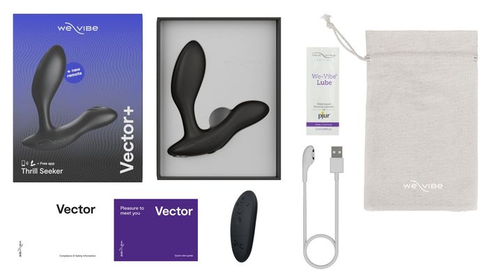 Смарт-вибромассажер простаты We-Vibe Vector+ CHARCOAL BLACK, пульт ДУ, регулируемый угол наклона