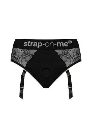 Кружевные трусы для страпона с подвязками для чулок Strap-On-Me DIVA HARNESS - L